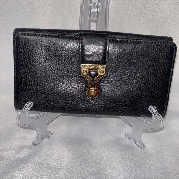 Vintage Michael Kors Collection Women’s Black Pebbled Leather Bi-Fold Wallet - Picture 1 of 9